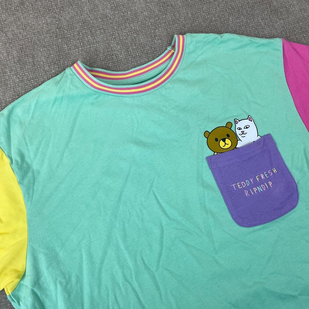 Ripndip x Teddy Fresh T Shirt Mens Large Multicolor Graphic Print Logo Cotton